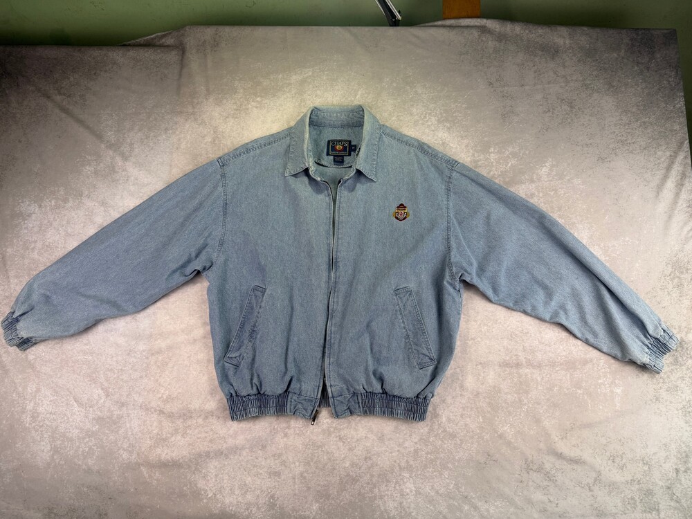 Chaps Ralph Lauren Medium Light Blue Denim Jacket Embroidered Crest Logo